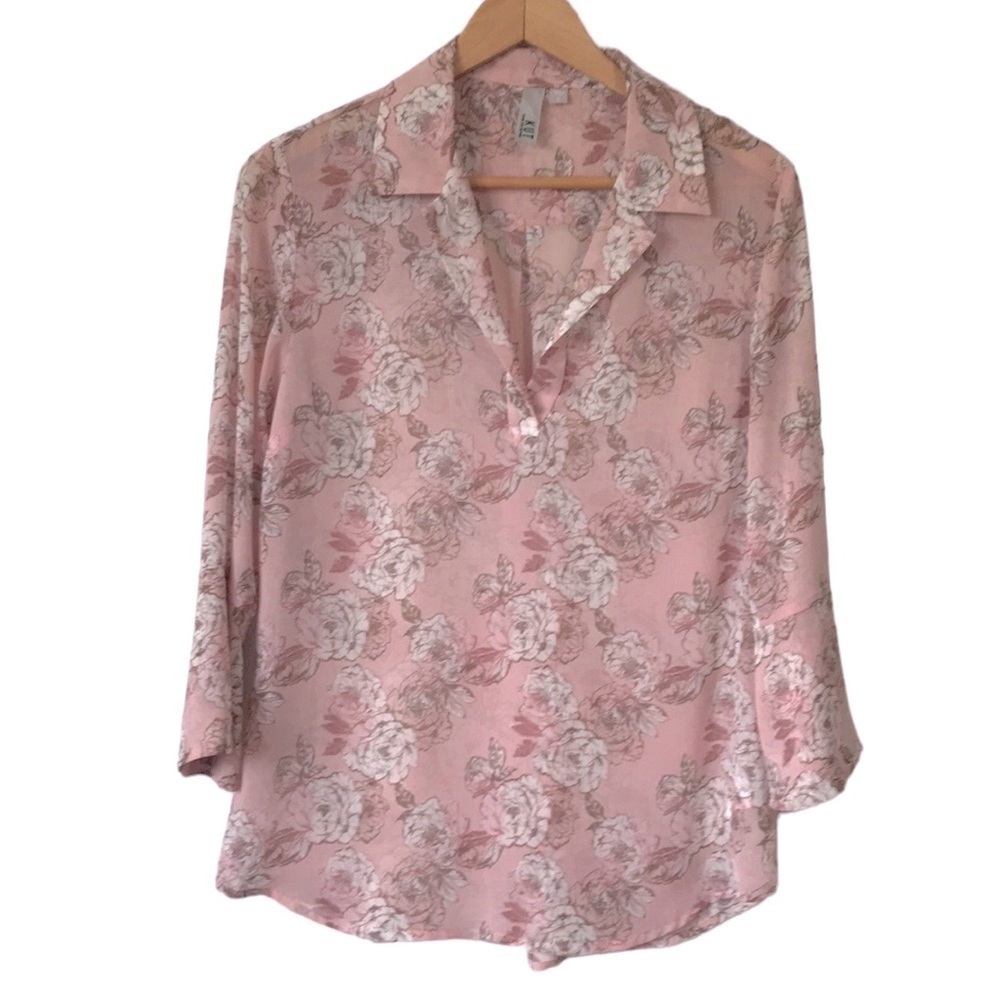 Kut from the Kloth Pullover Blouse Pink Floral Bell Sleeve size Small loose fit